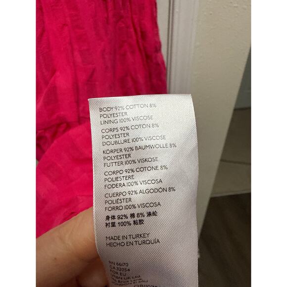 Anthropologie Hot Pink Francesca Cotton Tiered Gingham Midi Dress Size Medium - Picture 8 of 8